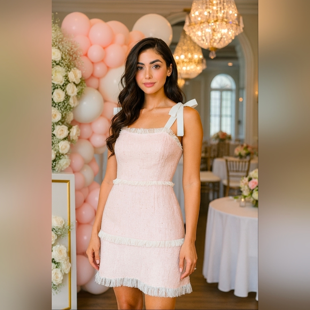 Sleeveless Bow-Shoulder Mini Dress in Soft Pink